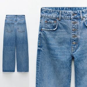 Zara Wide Leg Button Fly Jeans NWT